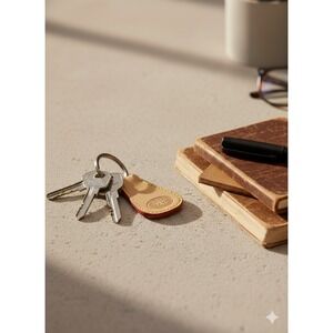 DB Dooney & Bourke Vtg Keychain Fob Red Trim Yellow Stitching Embossed Logo